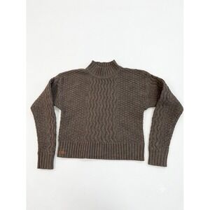 66 North Iceland Sweater Women Brown Size M 100%Lambswool Mock Neck Cable Knit